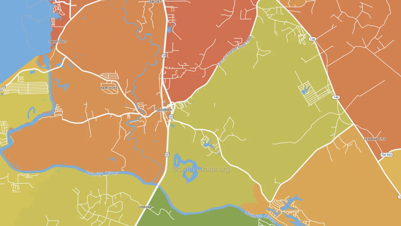 Goodrich, TX Map of Drug-Related Crime Rates