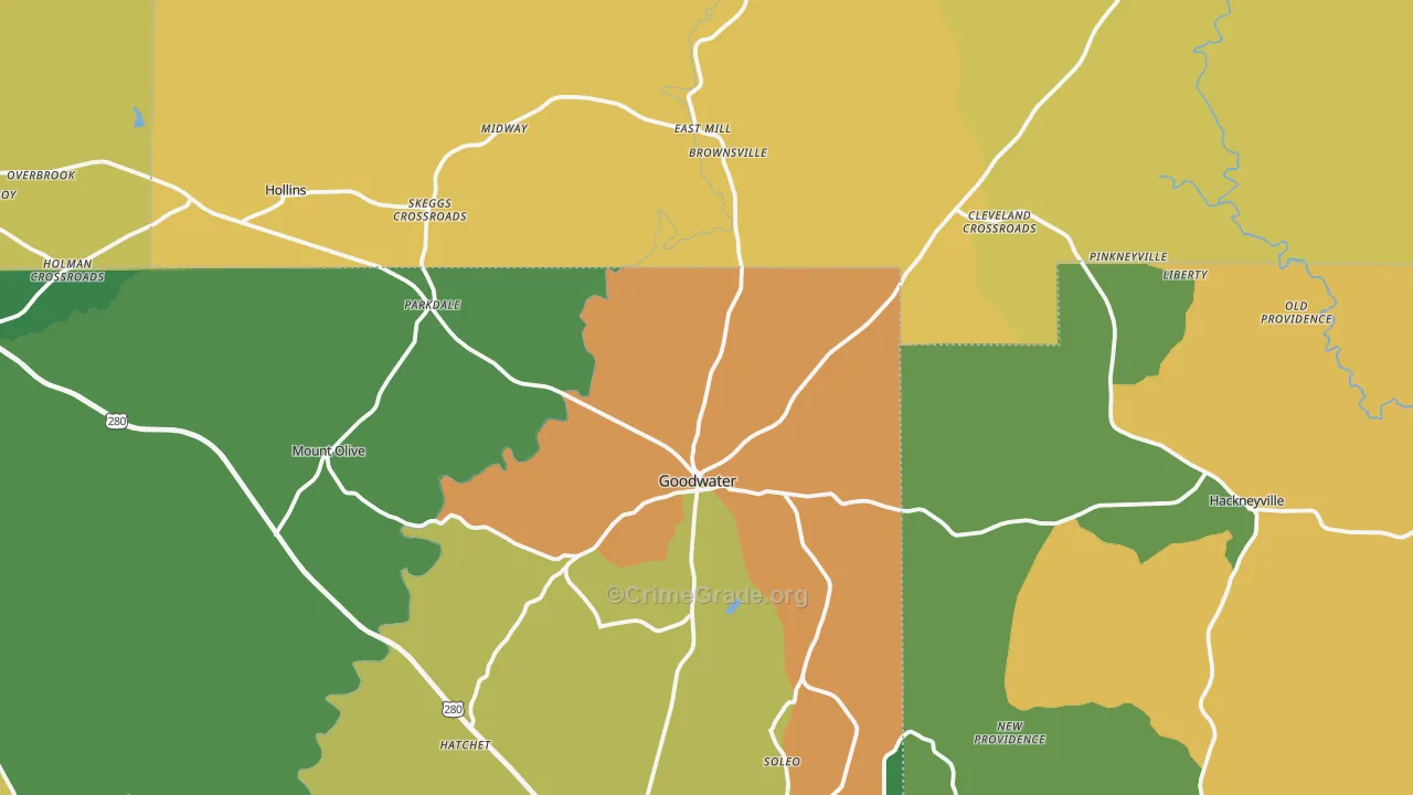 Goodwater, AL Map of Drug-Related Crime Rates