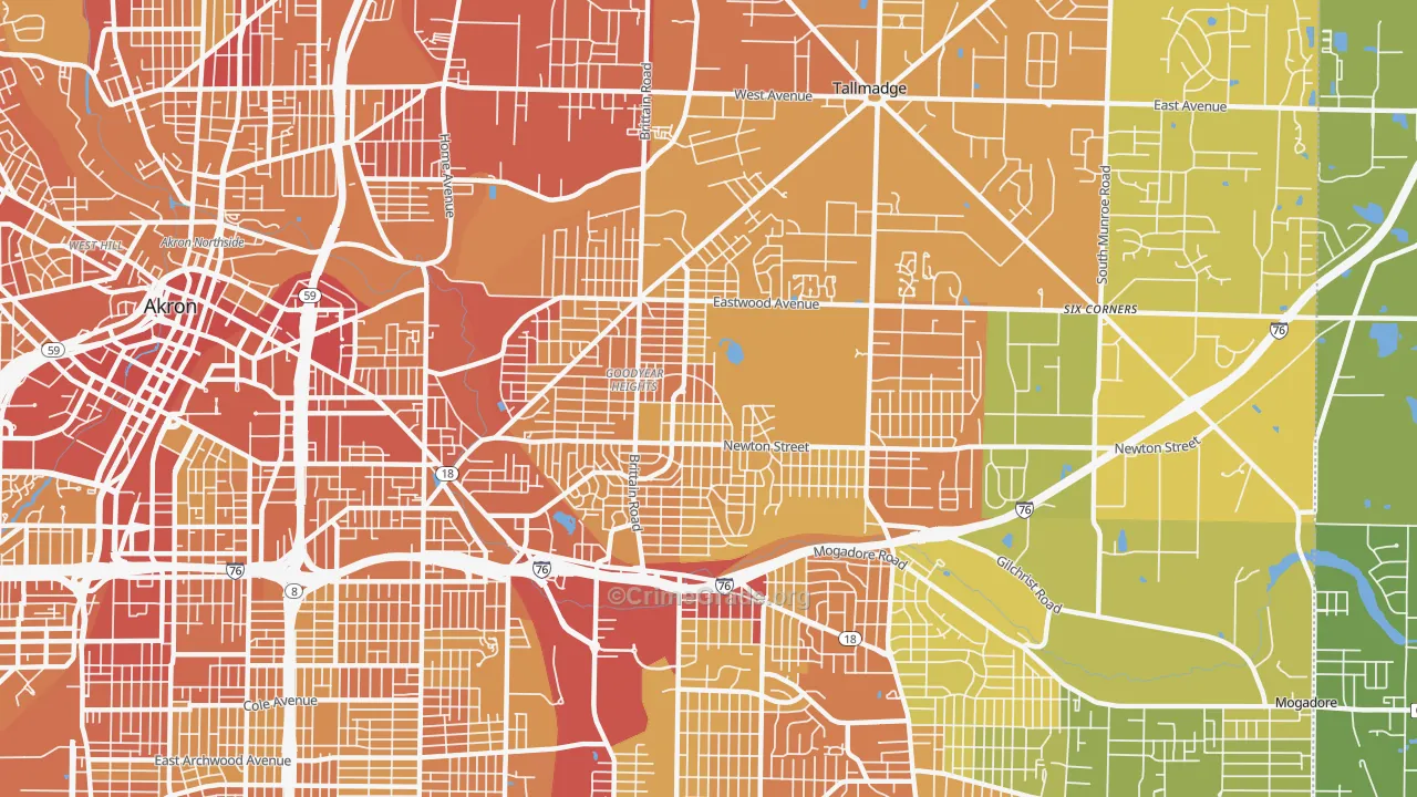 Goodyear Heights, Akron, OH Map of Drug-Related Crime Rates