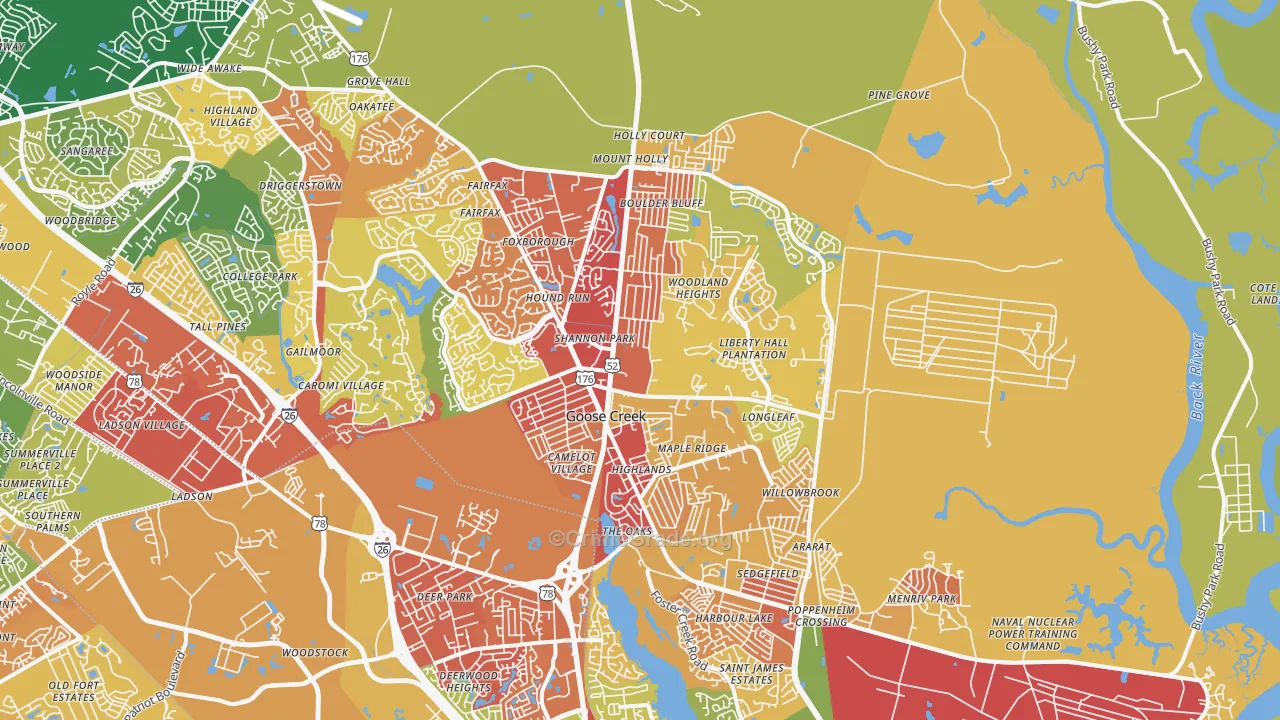 Goose Creek, SC Map of Drug-Related Crime Rates