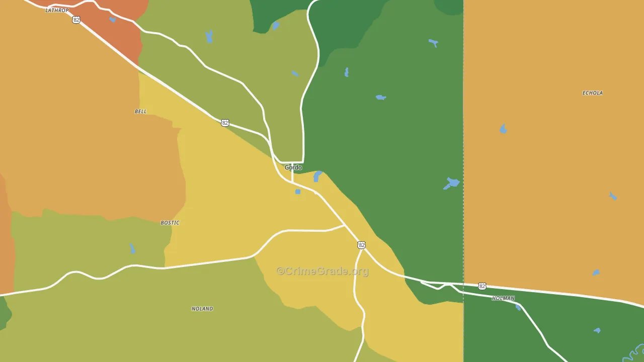 Gordo, AL Map of Drug-Related Crime Rates