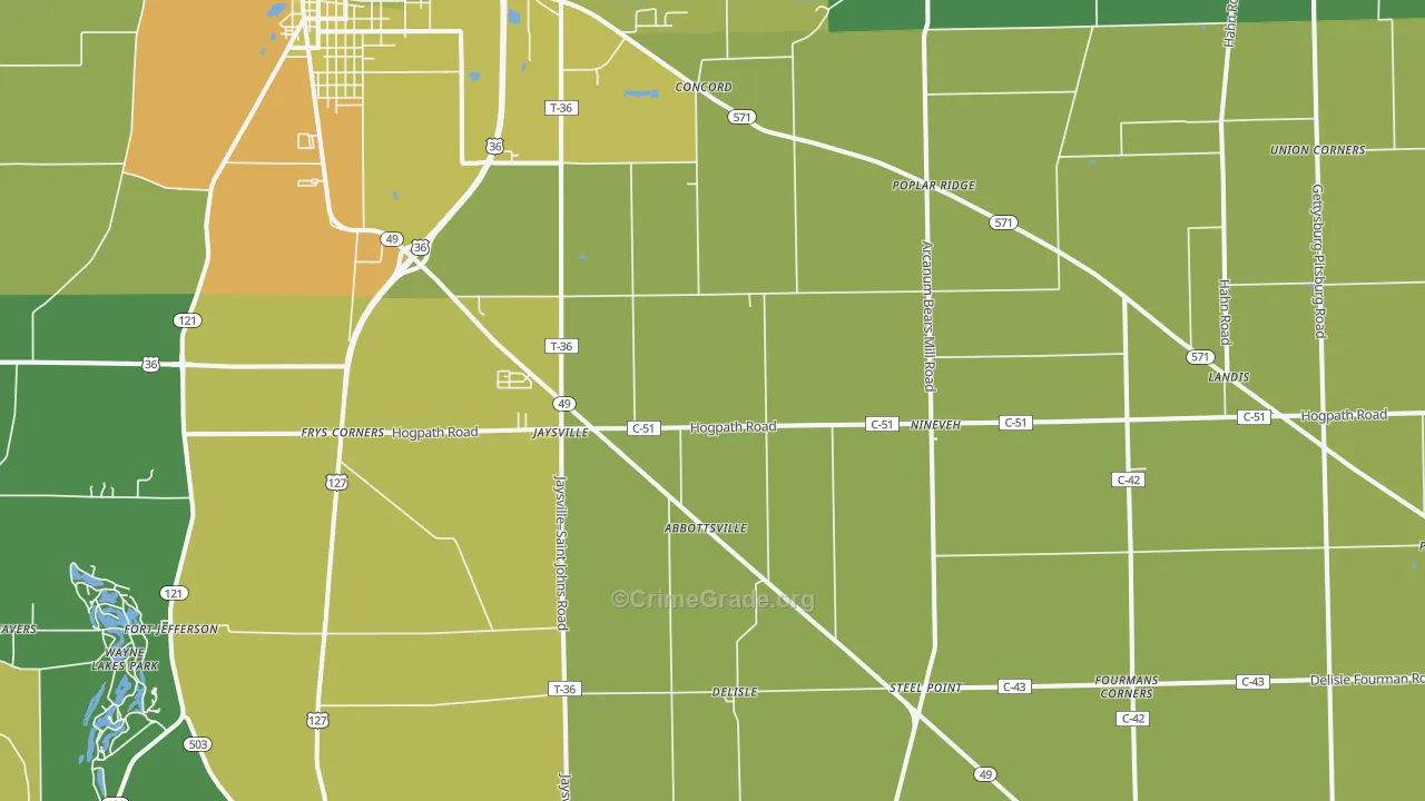 Gordon, OH Map of Drug-Related Crime Rates