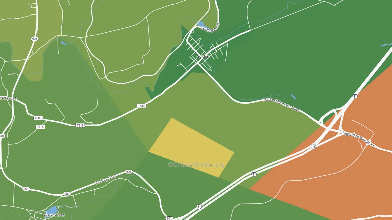 Gordon, PA Map of Drug-Related Crime Rates