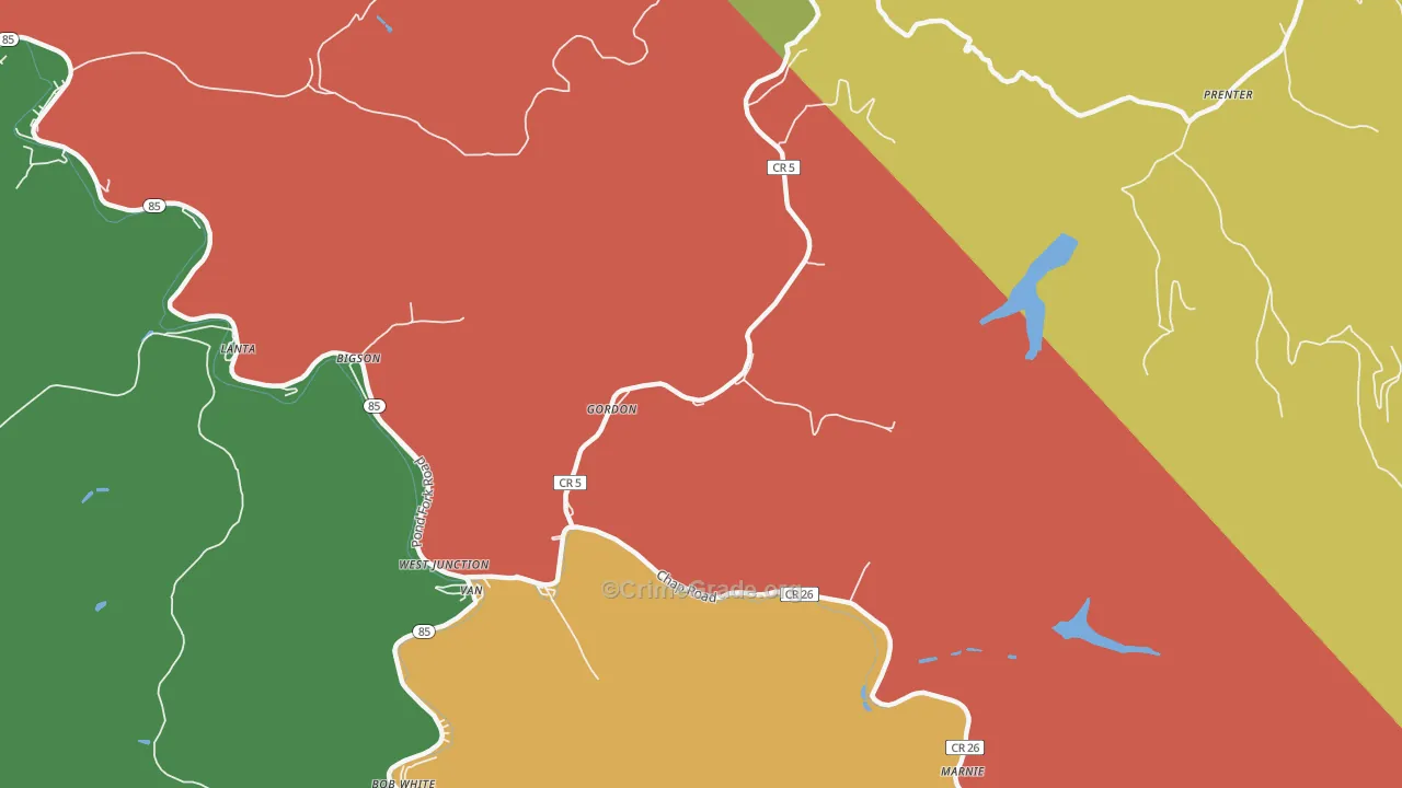 Gordon, WV Map of Drug-Related Crime Rates
