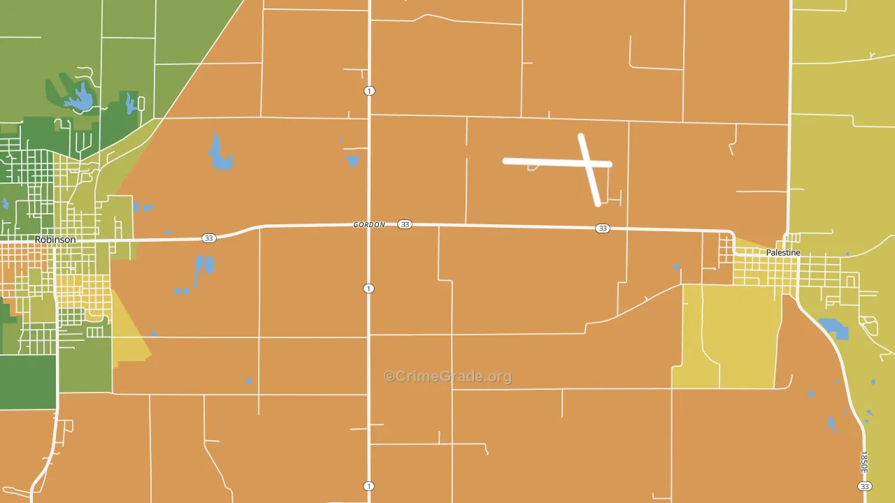 Gordons, IL Map of Drug-Related Crime Rates