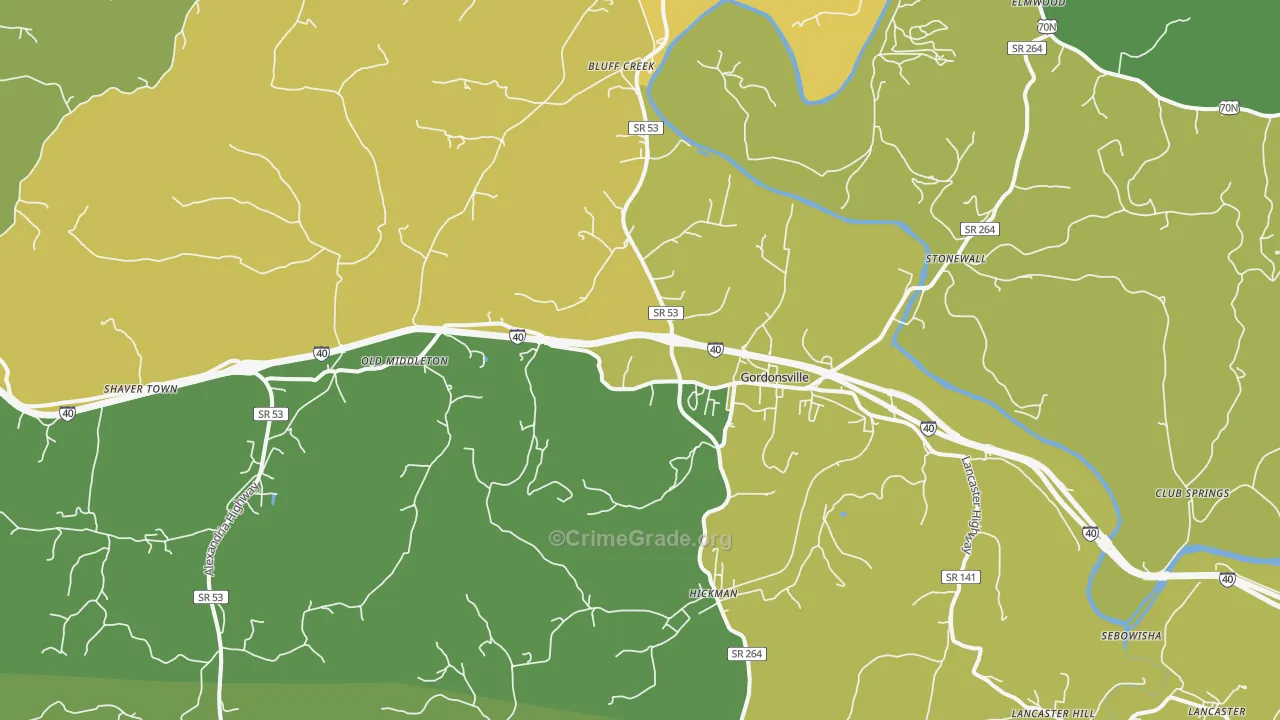 Gordonsville, TN Map of Drug-Related Crime Rates