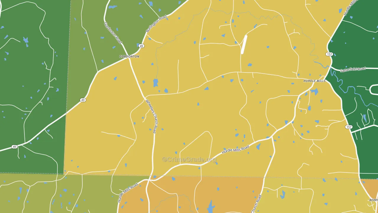 Gordonton, NC Map of Drug-Related Crime Rates