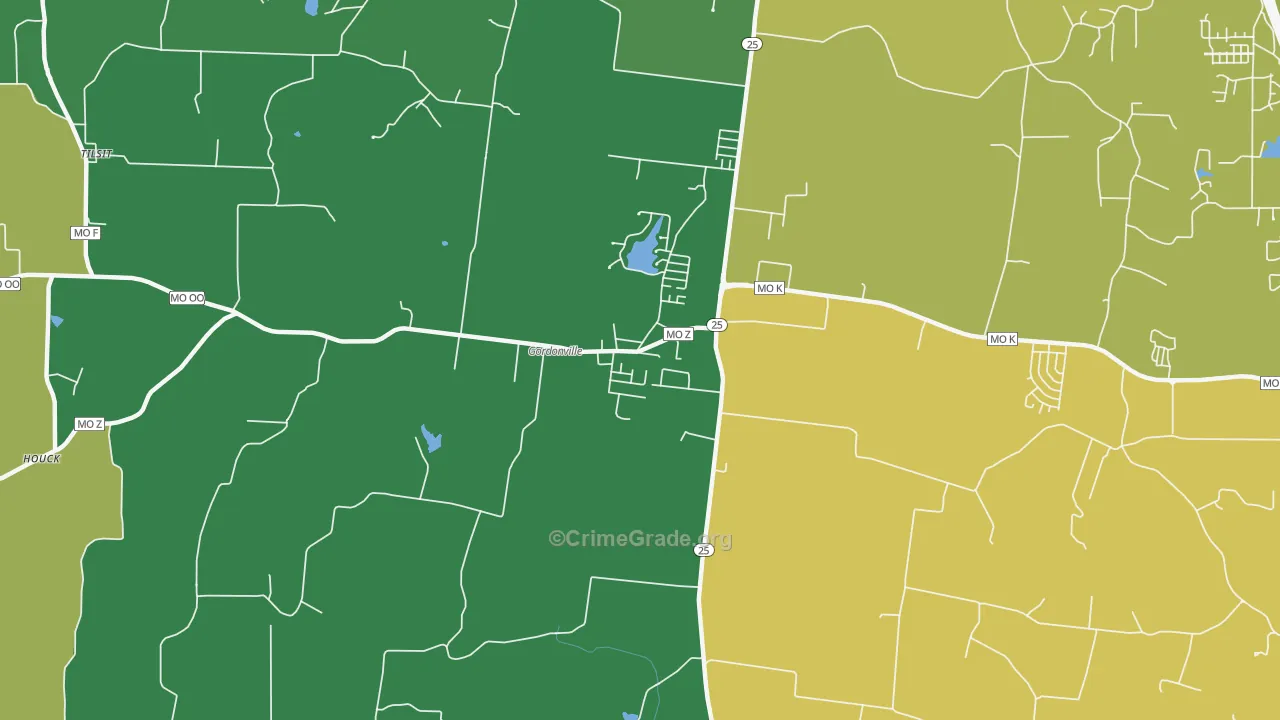 Gordonville, MO Map of Drug-Related Crime Rates