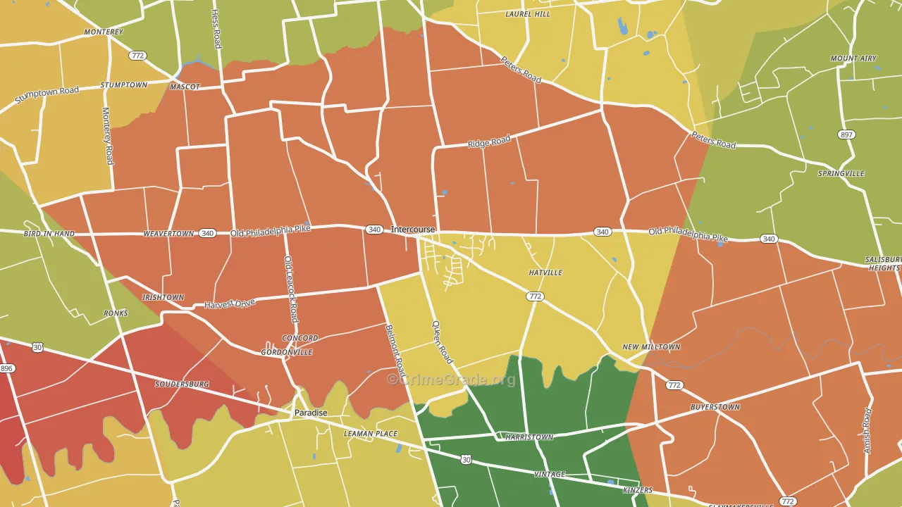 Gordonville, PA Map of Drug-Related Crime Rates
