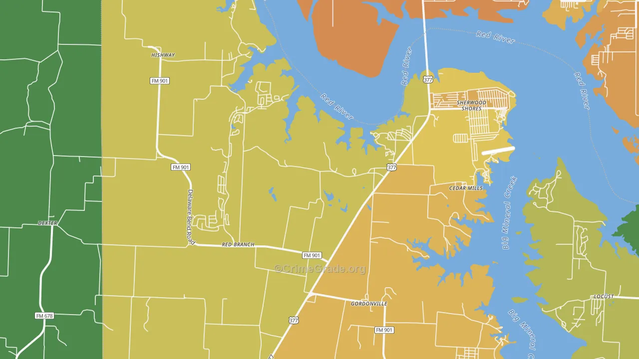 Gordonville, TX Map of Drug-Related Crime Rates