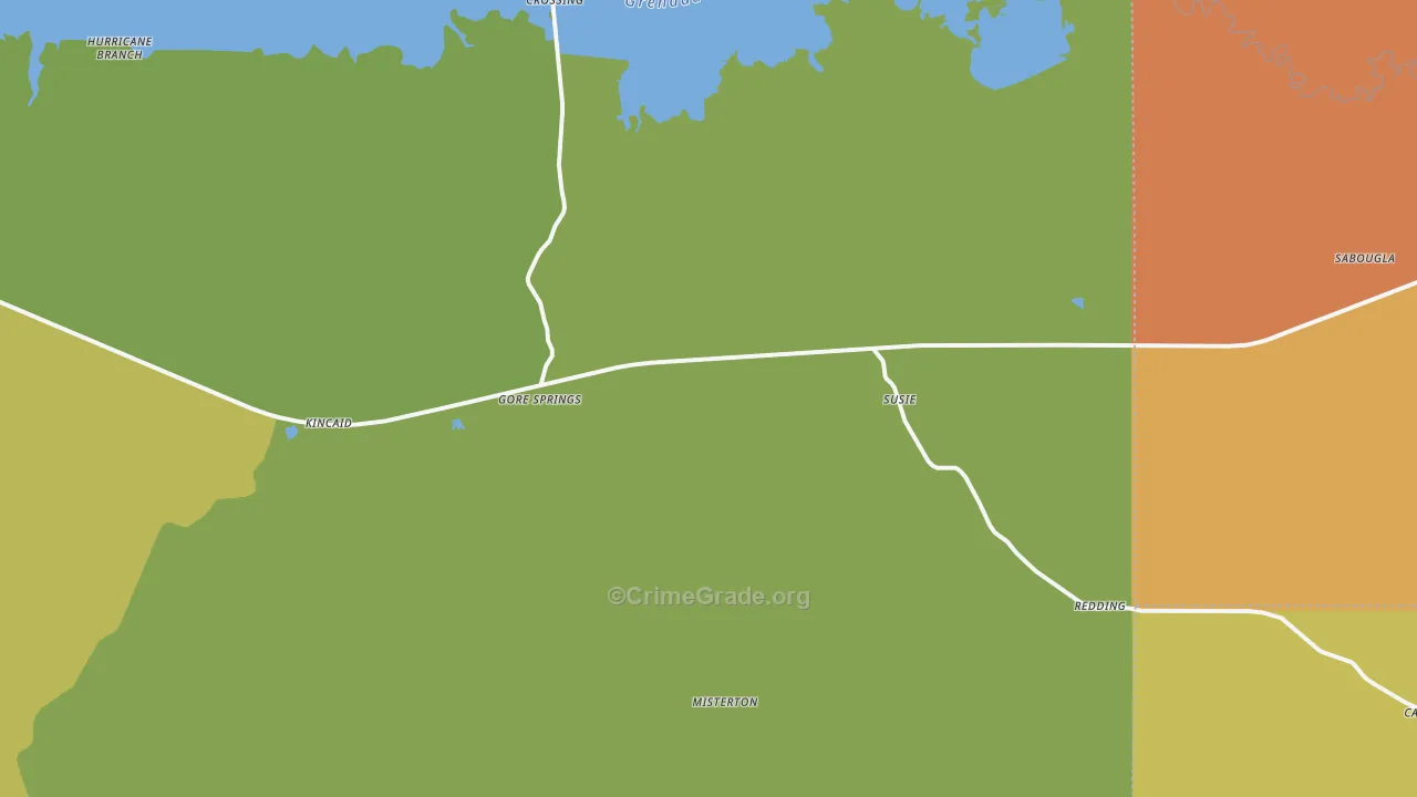 Gore Springs, MS Map of Drug-Related Crime Rates
