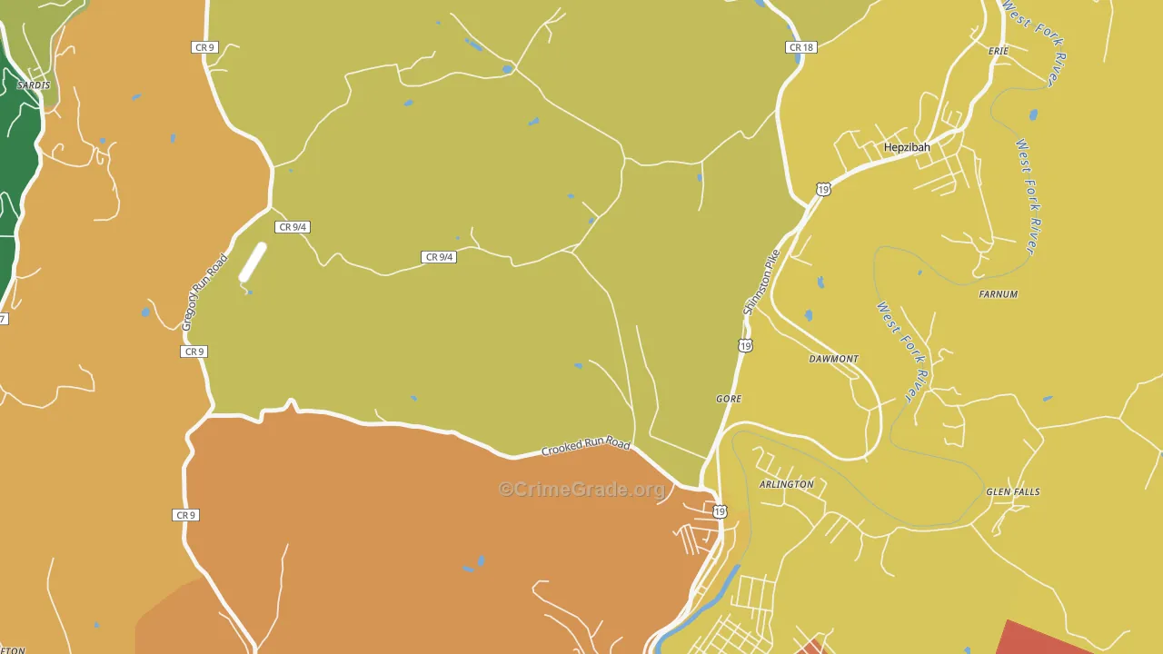 Gore, WV Map of Drug-Related Crime Rates