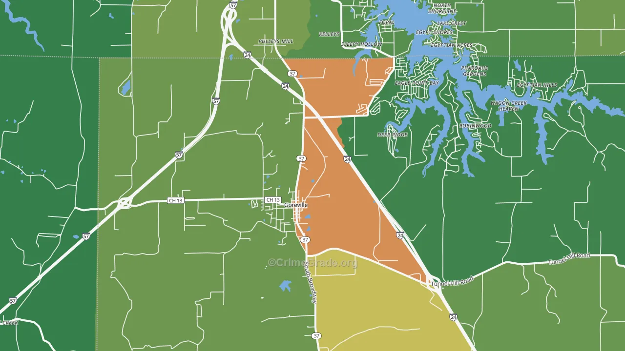 Goreville, IL Map of Drug-Related Crime Rates