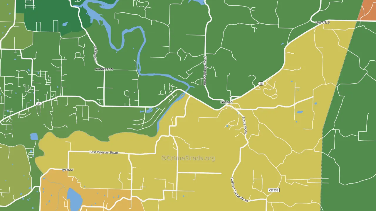 Goshen, AR Map of Drug-Related Crime Rates