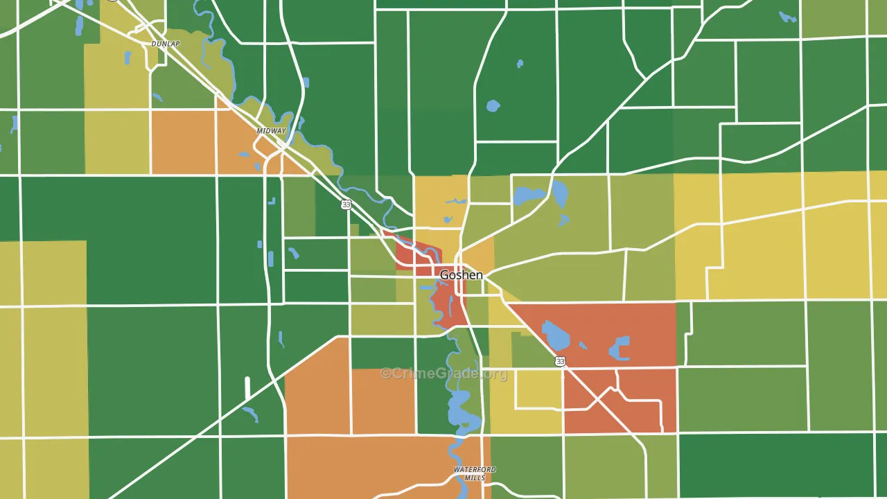 Goshen, IN Map of Drug-Related Crime Rates