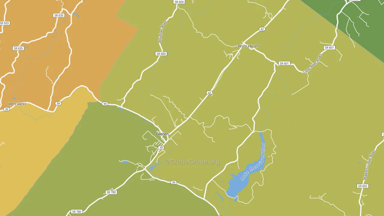 Goshen, VA Map of Drug-Related Crime Rates