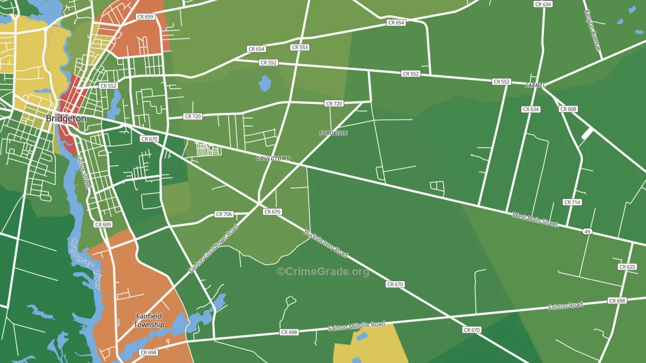 Gouldtown, NJ Map of Drug-Related Crime Rates