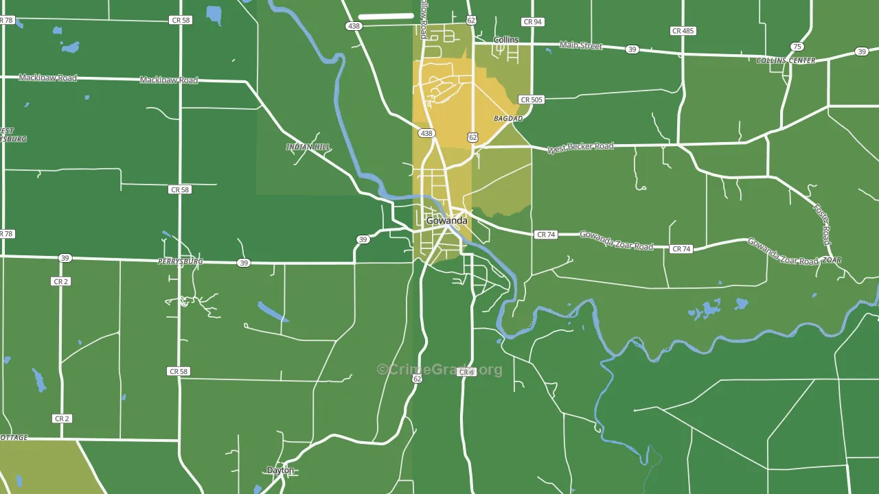 Gowanda, NY Map of Drug-Related Crime Rates