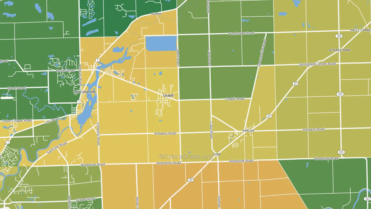 Grabill, IN Map of Drug-Related Crime Rates