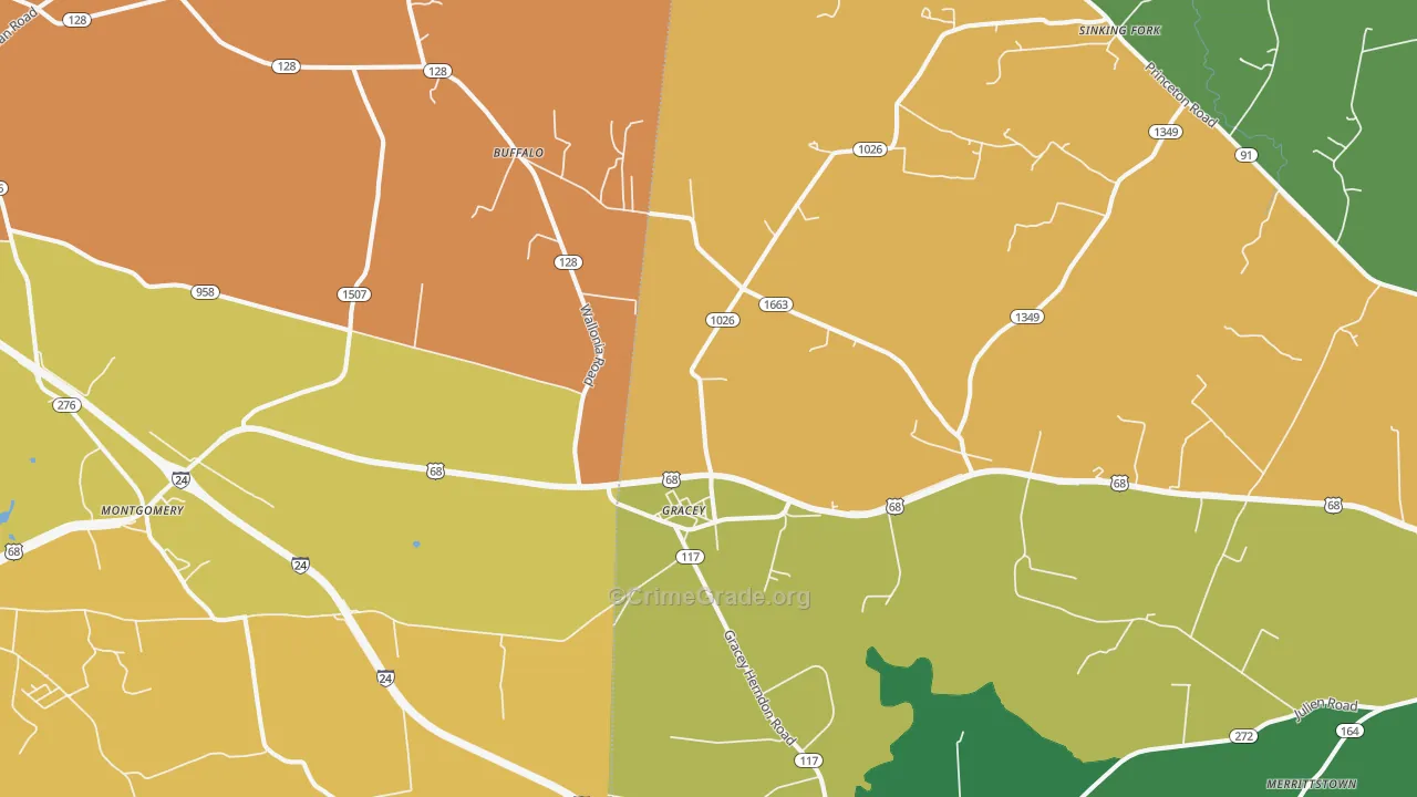 Gracey, KY Map of Drug-Related Crime Rates