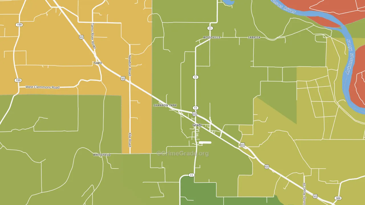Grady, AR Map of Drug-Related Crime Rates