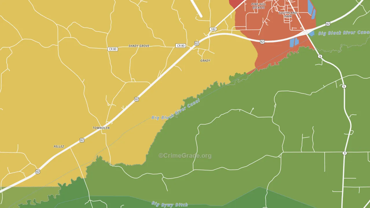 Grady, MS Map of Drug-Related Crime Rates