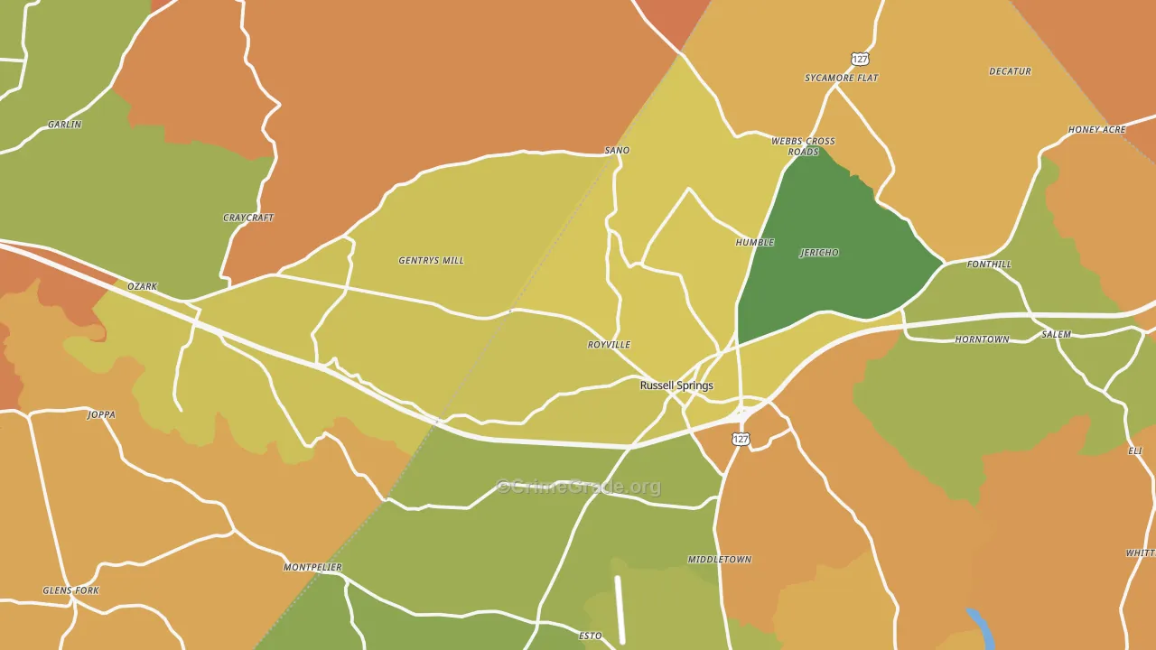 Gradyville, KY Map of Drug-Related Crime Rates