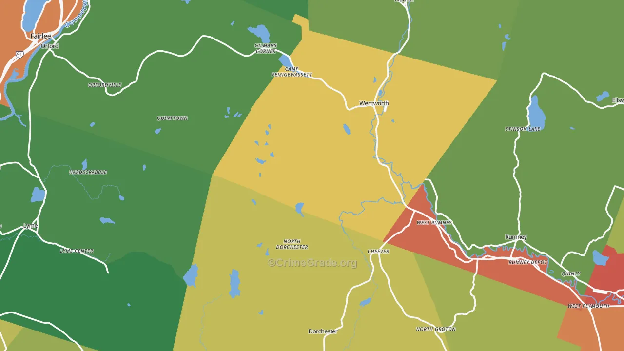 Grafton County, NH Map of Drug-Related Crime Rates
