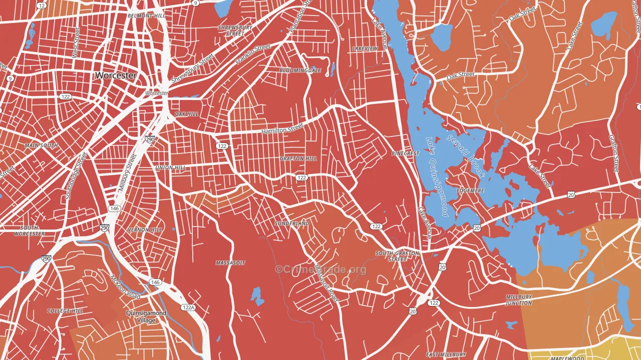 Grafton Hill, Worcester, MA Map of Drug-Related Crime Rates