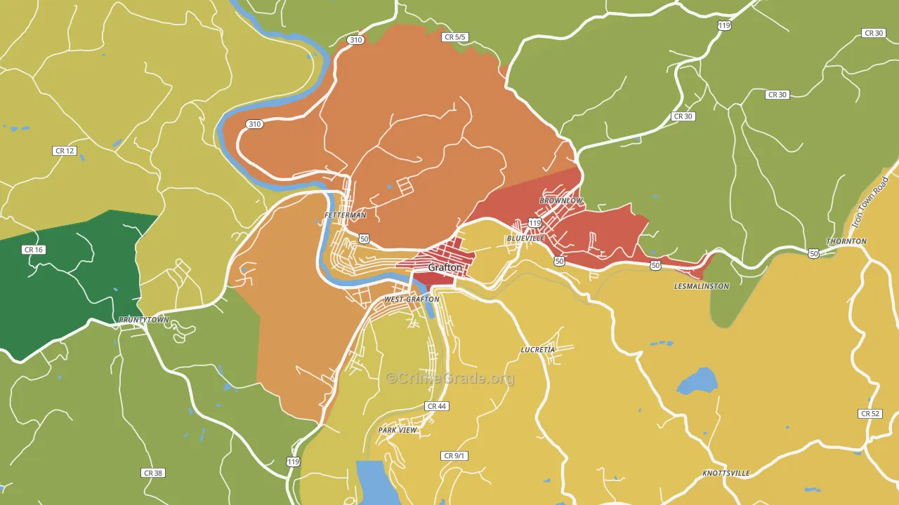 Grafton, WV Map of Drug-Related Crime Rates