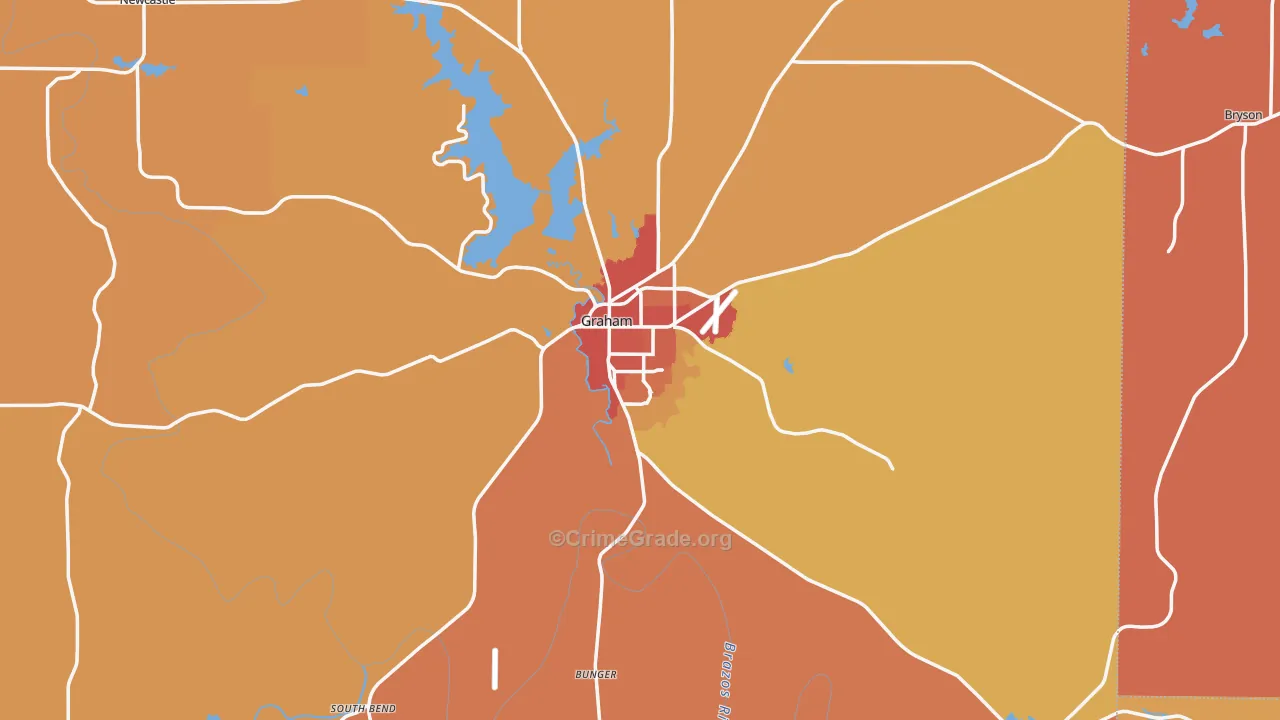 Graham, TX Map of Drug-Related Crime Rates