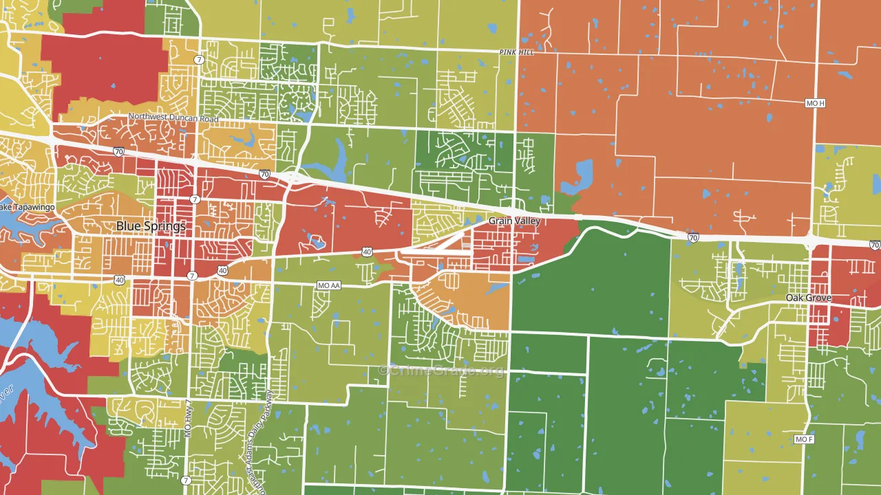 Grain Valley, MO Map of Drug-Related Crime Rates