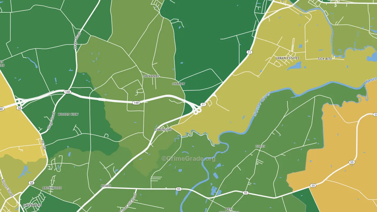 Graingers, NC Map of Drug-Related Crime Rates