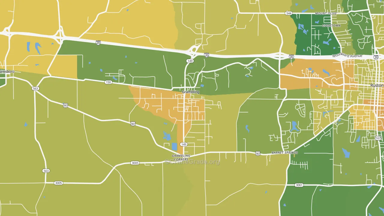 Grambling, LA Map of Drug-Related Crime Rates