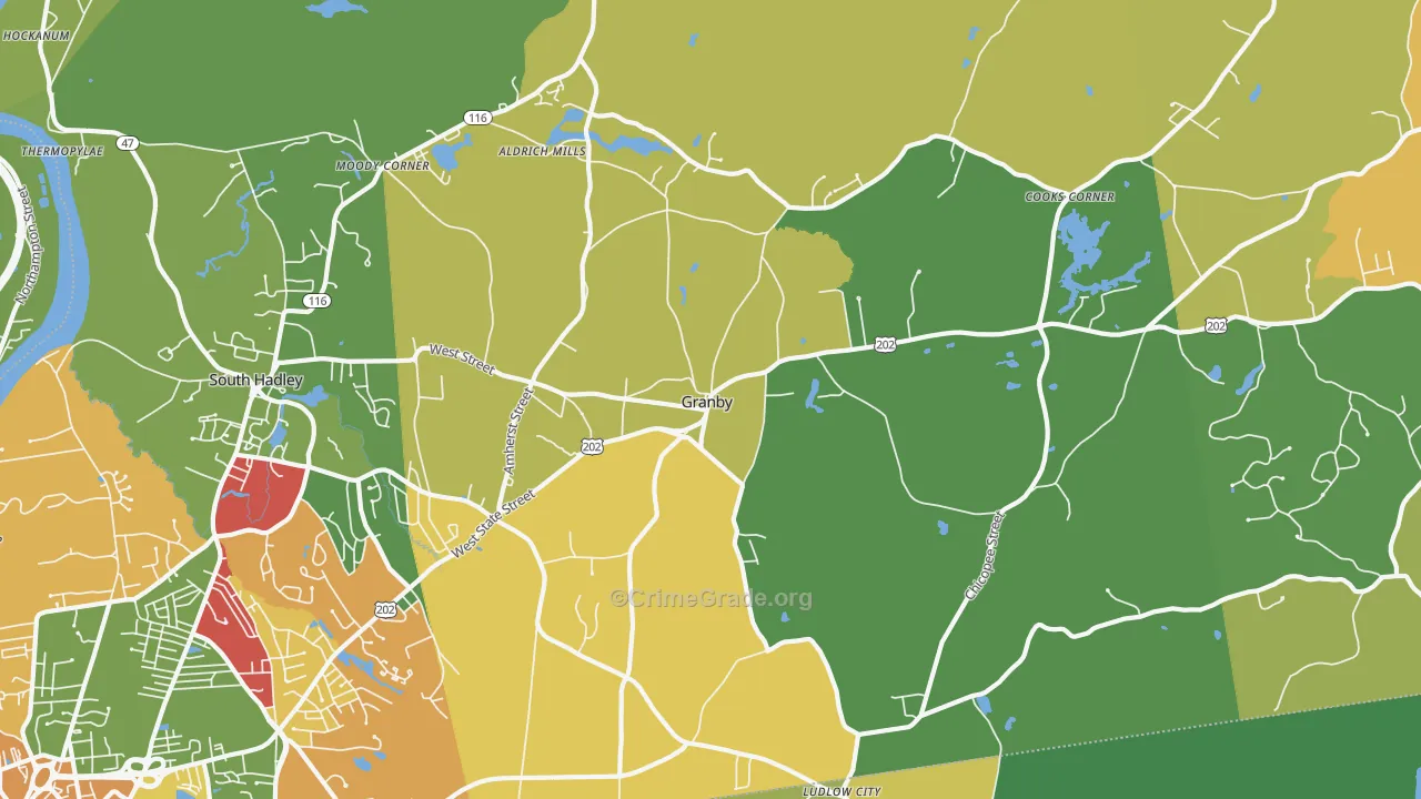 Granby, MA Map of Drug-Related Crime Rates