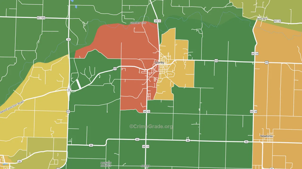 Granby, MO Map of Drug-Related Crime Rates