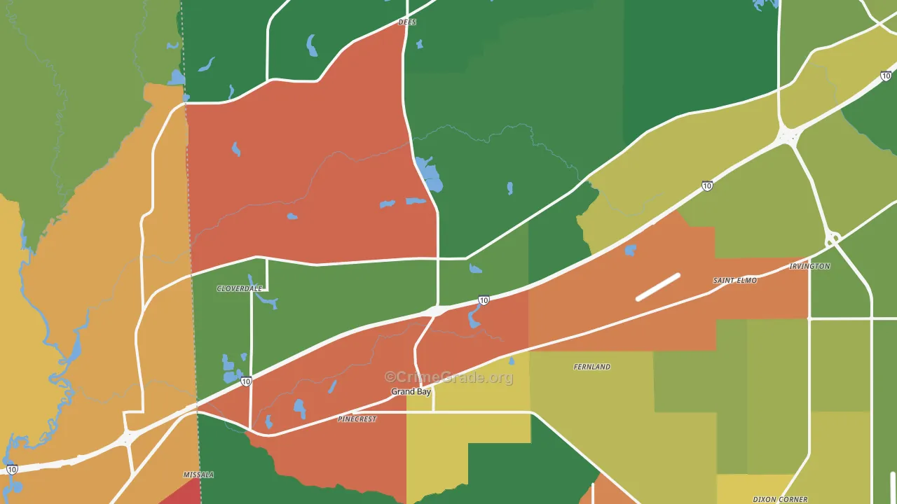 Grand Bay, AL Map of Drug-Related Crime Rates