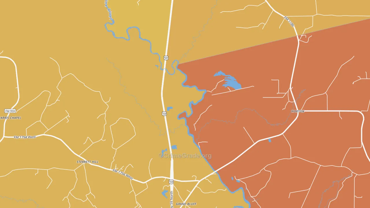 Grand Bluff, TX Map of Drug-Related Crime Rates