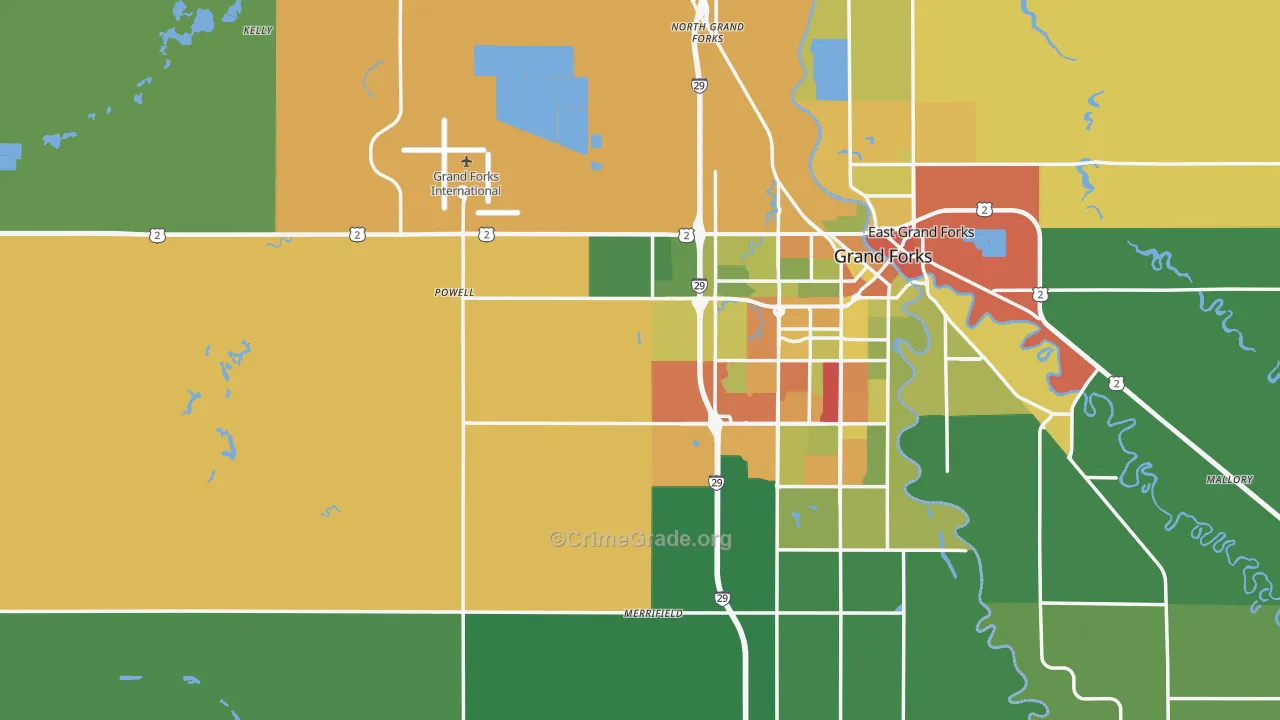 Grand Forks County, ND Map of Drug-Related Crime Rates