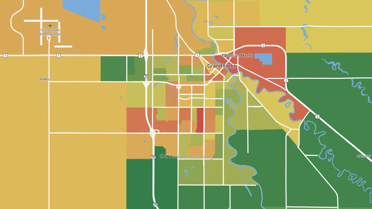 Grand Forks, ND Map of Drug-Related Crime Rates