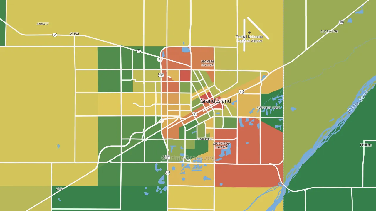 Grand Island, NE Map of Drug-Related Crime Rates