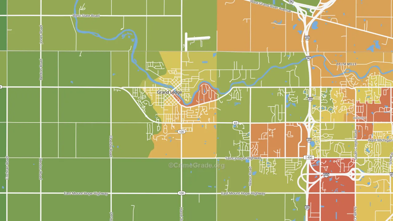 Grand Ledge, MI Map of Drug-Related Crime Rates