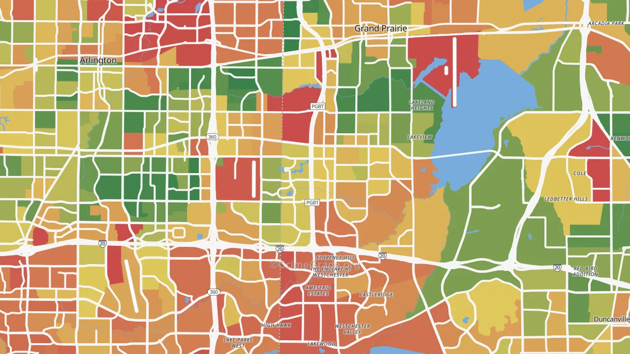 Grand Prairie, TX Map of Drug-Related Crime Rates