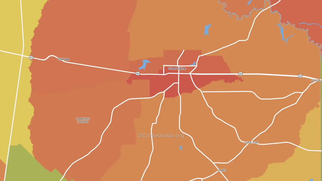 Grand Saline, TX Map of Drug-Related Crime Rates