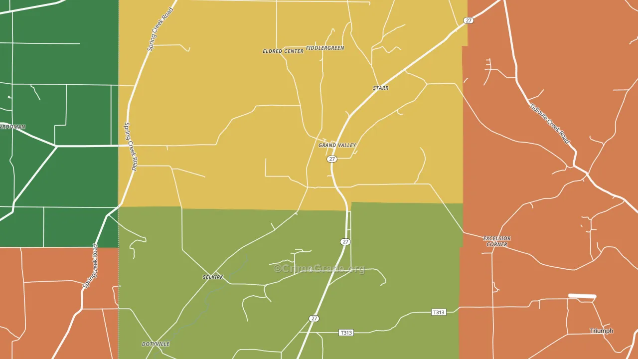 Grand Valley, PA Map of Drug-Related Crime Rates
