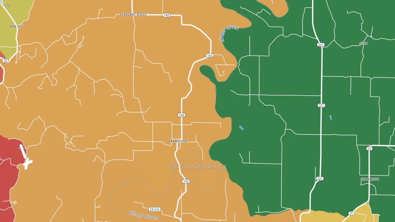 Grandview, AR Map of Drug-Related Crime Rates