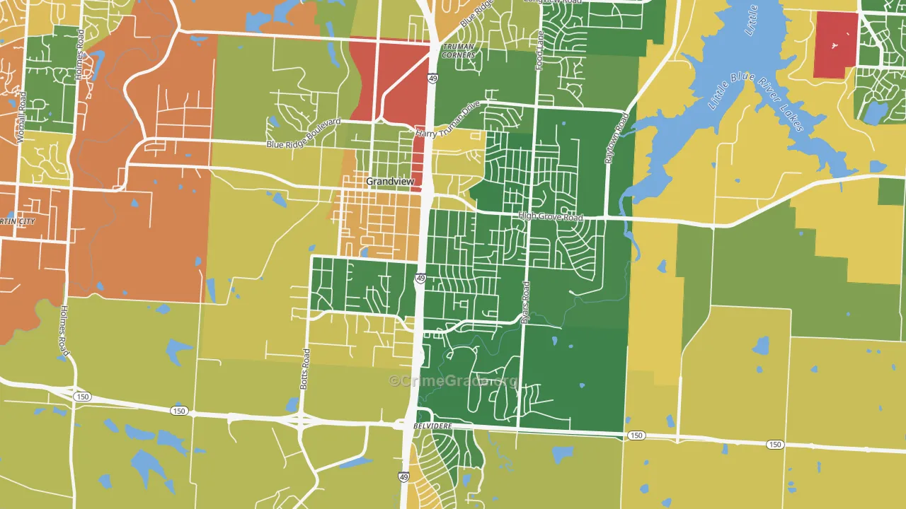 Grandview, MO Map of Drug-Related Crime Rates