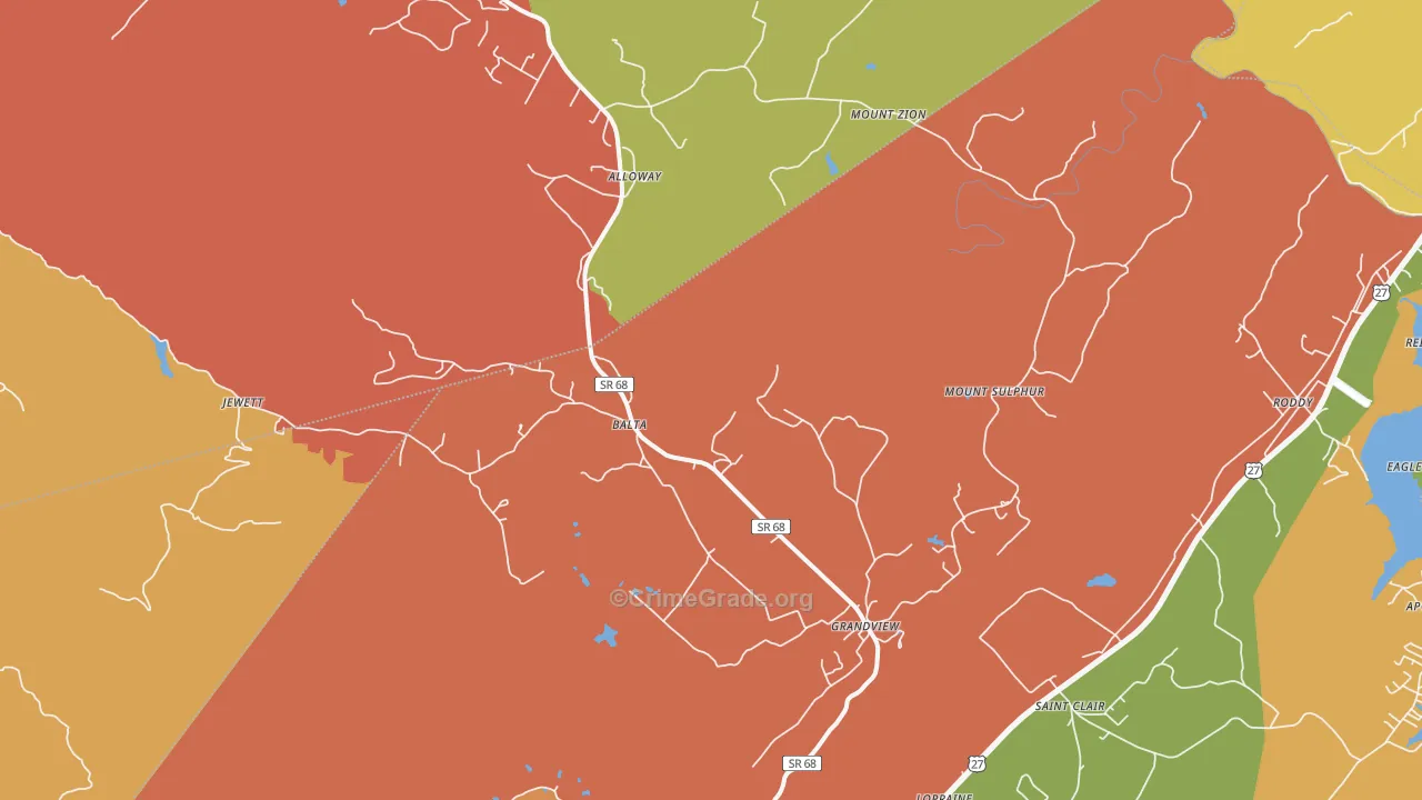 Grandview, TN Map of Drug-Related Crime Rates