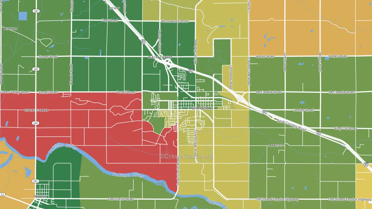 Grandview, WA Map of Drug-Related Crime Rates