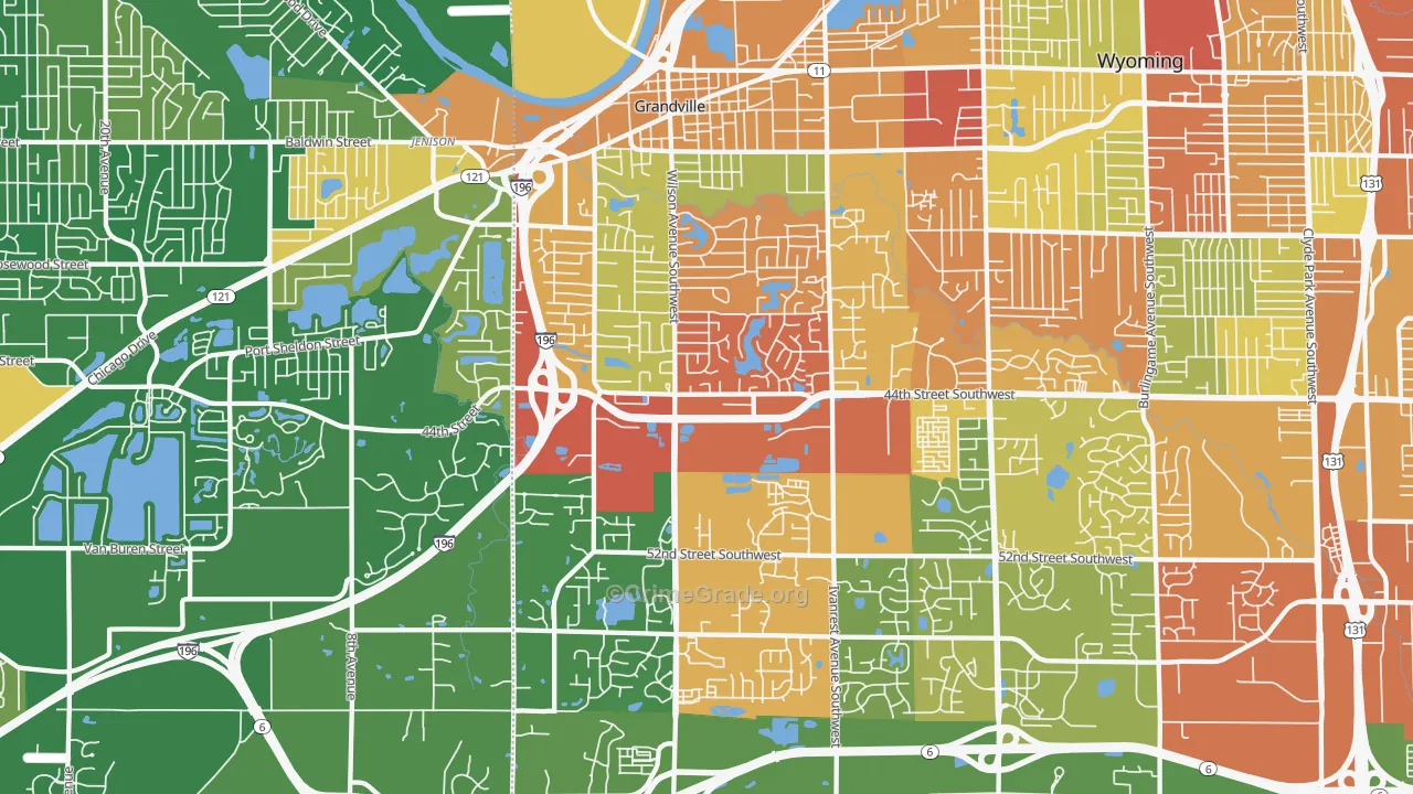 Grandville, MI Map of Drug-Related Crime Rates